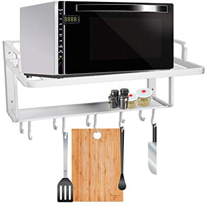 Soporte Pared Microondas 2Niv 10Ganch 55x38.5 | Estante de Pared, Organizador de Cocina, Aluminio Resistente, 2 Niveles, Carga 50 kg