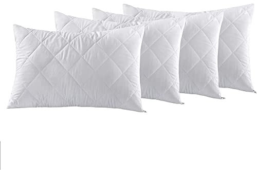 Quilted Pillow Protectors White Pillowcases 4 Pack 100% Cotton Zippered Closure Bed Cover Pillows Encasement Breathable Anti-Allergy Protector