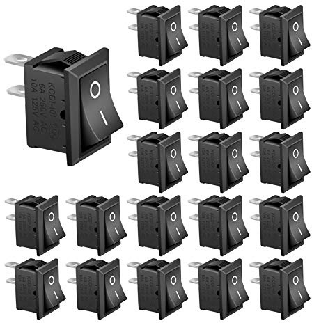 APIELE 20 Stücke Kippschalter,2 Position EIN-Aus mit SPST 2 Pins Wippschalter,250V 6A Taste Rocker Kippschalter Für Häuser, Industrie,DIY KCD1-1-101 (EIN-Aus Schwarz)