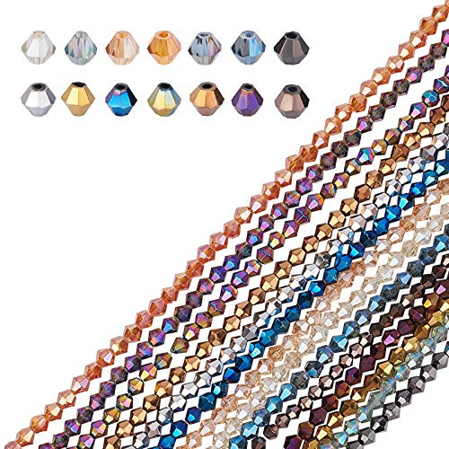 AHANDMAKER 1050 Stück 14 Farben Galvanisierte Glasperlen, 4 mm regenbogenbeschichtete facettierte Glaskristallperlen mit 1 mm Loch für Armbänder, Halsketten, Schlüsselanhänger, Schmuckherstellung