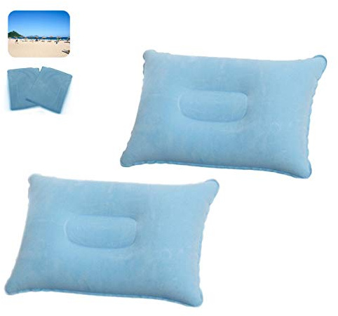 JU YING 2 Stück Aufblasbares Camping Kissen Reisekissen Hellblau, Luftkissen Kopfkissen für Büro, Wochenendausflug, Strandurlaub, Zelturlaub (Blau 43X27CM)