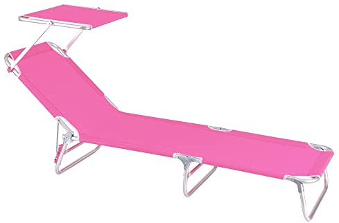 LOLAhome Tumbona Jardín Exterior con Parasol| Ligera Plegable y Reclinable| 3 Posiciones | para Playa Camping Piscina Terraza o Jardín Rosa