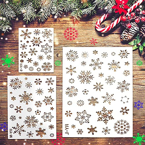 TANCUDER 3 Stück Weihnachten Schneeflocke Schablone Zeichenschablonen PET Weihnachten Schablonen Malschablonen Wiederverwendbare Schneeflocke Schablone Vorlage für Fenster, Türen (3 Größen)