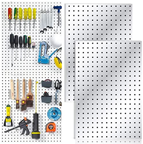 SKYFOOST Lot de 2 panneaux perforés en métal – Système d'organisation murale – Panneaux perforés pour murs, panneaux perforés blancs pour salle d'artisanat, établi, cuisine, bureau, garage