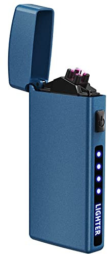 JOBON Mechero Eléctrico, Encendedor Electrico USB, Mechero Arco Dual Plasma sin Llama, Anti-Viento y Extinguido Inteligente con Pantalla LED para Hombre - Azul