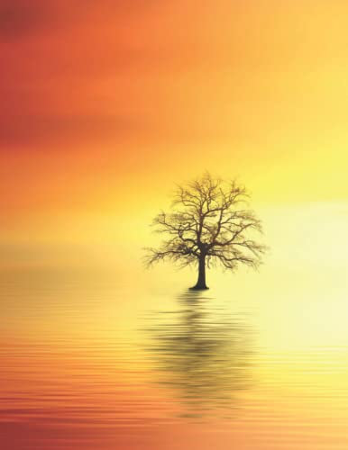 Tree in Orange and Yellow Sunset Dotted Grid Notebook | A4 (8.5 x 11 inches) Dot Grid Journal. Soft Cover 120 page dot-grid paper Diary planner book