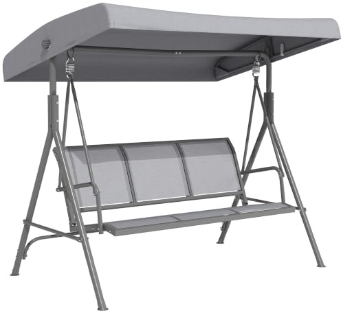 Outsunny Columpio de Jardín Exterior de 3 Plazas, 175x118x159 cm, Gris | Toldo Reclinable, Balancín de Jardín Exterior, Respaldo Transpirable, Marco de Acero, para Terraza Balcón