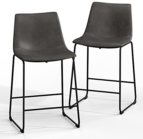 NicBex Retro Bar Stools Crazy-Horse Leather with Metal Legs Barstools, Lounge Kitchen Island Counter Stools, Set of 2, (Grey Color) (A-GE17019-USSU014)