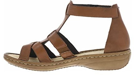 Nu-pieds en cuir marron à talon compensé bas et à bande auto-agrippante