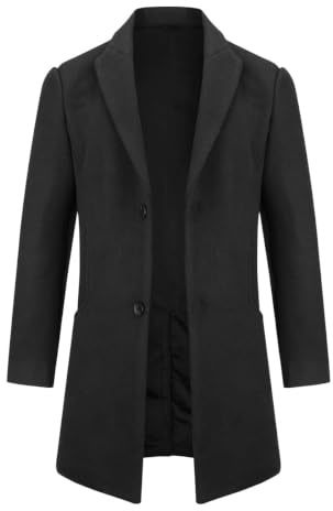 Allthemen Mens Trench Coat Winter Jacket Mid Length Overcoat | Mens Wool Blend Winter Warm Coat Wedding Business Casual Coat 2 Buttons Lapel Coat Jacket Solid Color Regular Fit