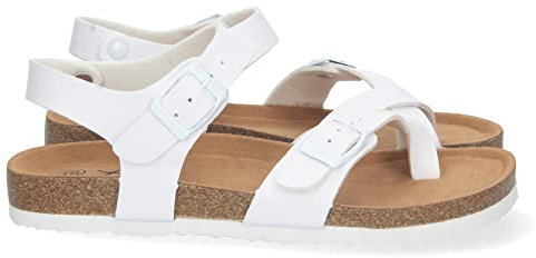 shoes&blues.es 73193 Sandalia Plana para Mujer, Comoda, Estilo Bio, con Palas Cruzadas de Esclava, y Cierre de Hebilla Blanco Talla 40