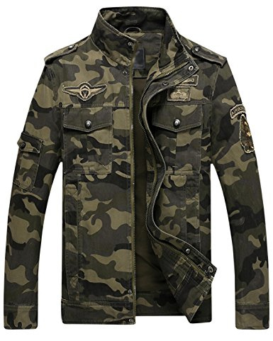 Springrain Men's Casual Military Jackets Camouflage Cotton Army Jacket Outwear(ArmyGreen, XL)