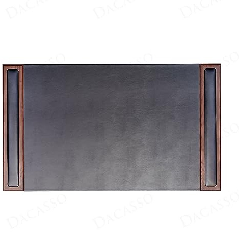 DACASSO Schreibtischunterlage aus Holz und Leder, mit Seitenschienen, luxuriöses Leder-Schreibunterlage zum Schreiben, gepolsterter Executive-Schreibtisch-Oberflächenschutz, Walnuss und Schwarz, 86,4