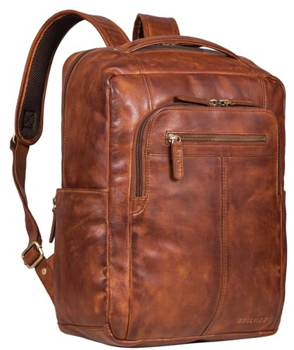 STILORD Guido Exklusiver Business Lederrucksack mit Laptop-Fach 15,6 Zoll - Vintage Rucksack aus hochwertigem Echtleder Zeitloses Design Farbe:Brandy - Cognac