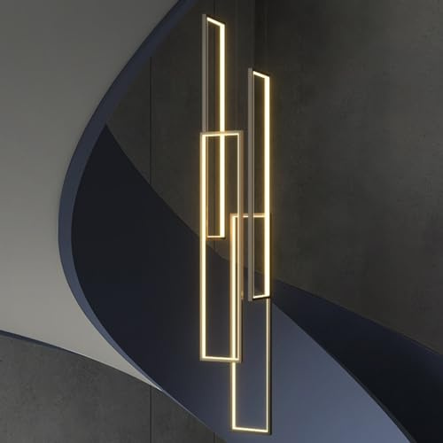 DOCJX Modern LED Pendelleuchte Geometrie Hängeleuchte Treppenhaus Hängelampe Kronleuchter Treppenleuchte Pendellampe ​Höhenverstellbar Deckenleuchte Esstisch Treppe Wohnzimmer （4FLAME-150CM）
