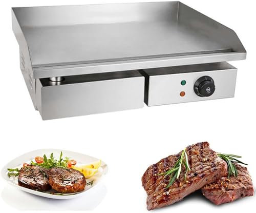 Bistecchiera Elettrica, Piastra Elettrica per Cucinare Acciaio Inox, Temperature 50-300℃, Professionale, con Vassoio Anti-Schizzo, AntiGraffio e Lavabile in Lavastoviglie per Carne, Verdure,820-1pc