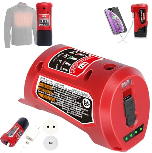 M-12 Cargador de batería con puerto tipo c y toma de corriente continua de 12 V, fuente de alimentación de repuesto para Milwaukee m-12 adaptador de batería de 12 V para chamarra calentada Milwaukee