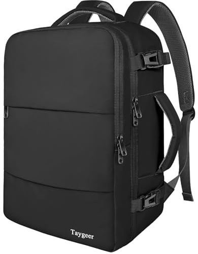 Taygeer Travel Backpack for Men Women, Carry On Backpack with Shoe Pouch, TSA 17.3inch Laptop Mochila Flight Approved, Nurse Bag Casual Daypack for Weekender Business Hiking,Black