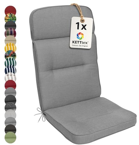 KETTtex EXKLUSIV Auflage Hochlehner grau I Gartenstuhl Polster 120x50x7cm I hochwertige & Pflegeleichte Sesselauflage I Wetter- & formbeständige StuhlauflageI KTH3 Sitzauflage