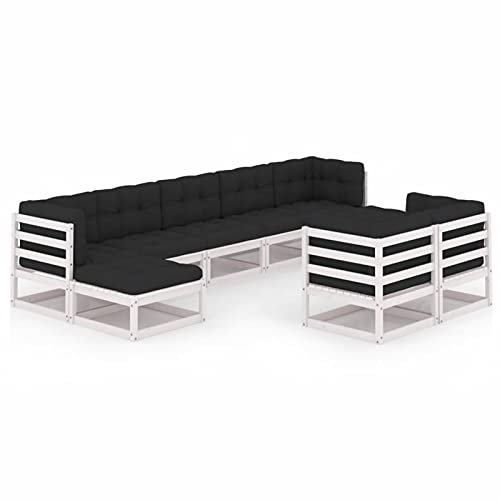 Rantry 9-TLG. Gartenlounge Set Gartensofa Set Gartenmöbel Sitzgruppe Sitzgarnitur Gartengarnitur Möbel Gartenlounge Loungemöbel Balkonmöbel mit Kissen Weiß Kiefer Massivholz #2