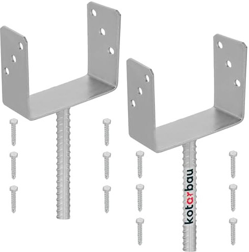 KOTARBAU® 2er Set Pfostenträger zum einbetonieren U 161 mm Feuerverzinkt Stahl Betonanker für Holzpfosten Riffelstahl Pfostenanker Bodenhülse Pfostenschuh Zaunpfosten Holz