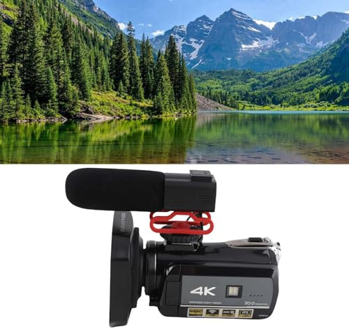Videocámara 4K, 4K 30FPS 30MP Full HD WiFi Vlogging Cámara, Pantalla Táctil de Rotación de 3.0'', Visión Nocturna por Infrarrojos, Zoom Digital 32X, con Micrófono, Estabilizador,