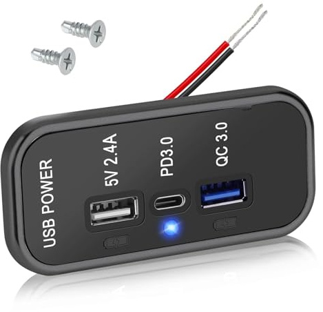 Linkstyle 3 Ports Auto USB Steckdose, 18W PD3.0 & QC3.0 Schnellladegerät 12V USB Steckdose für 12V/24V Auto Wohnmobil Boot LKW