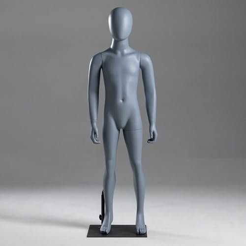RENLXFI Kinder-Schaufensterpuppe, Stehend, 8–9 Jahre, 130 cm Groß, Ganzkörper-Schneiderpuppe Für Kinder, Gesichtslose Schaufensterpuppen, Unisex-Puppe Mit Abnehmbarem Arm/Hand/Bein(Gray)