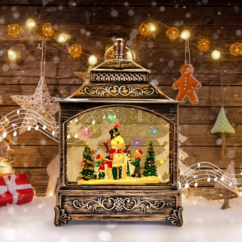 Joellfuner Weihnachts Schneekugel Laterne, Weihnachtslaterne mit Schneegestöber Musik & Licht, USB/Batteriebetriebene, Schneekugel Laterne Wasserlaterne Geschenk für Weihnachtsdeko Tischdeko