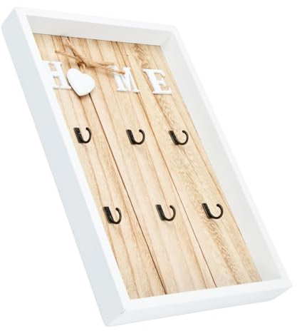 volumoon SchlüSselhaken aus Holz, SchlüSselbrett mit 6 Haken, Wand SchlüSselhalter mit ‘HOME’ Dekoration, Schlüsselhaken, Geeignet für Eingangsbereich, Haustür, Flur, Schlafzimmer (20x30cm)