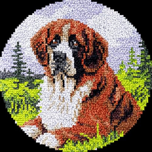 N.LANSHAN Diy Knüpfteppich Knüpfhaken-Set Für Runden Teppich，Hund，Tier，Diy-Knüpfhaken-Teppich，Heimteppich，Teppichherstellungs-Kits Aus Canvas，Knüpfhaken-Kits Für Anfänger Und Erwachsene 19x19in