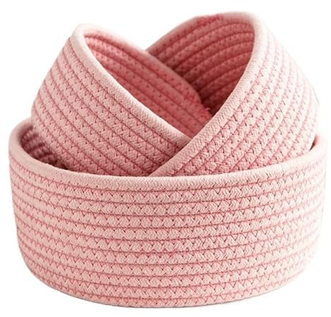 VONCYKI Gewebter Aufbewahrungskorb aus Baumwollfaden, für Schmuck, Schreibtisch, Fernbedienung, kleiner Korb, Kosmetik, Finishing-Behälter (Rosa, 20 x 9 cm-M)
