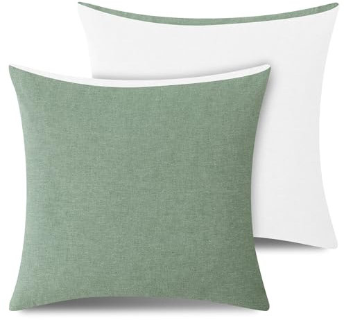 ATsense 2er Set Kissenbezug 40x40-100% Gewaschene Baumwolle Hypoallergenes Kissenbezüge, Grün und Weiß Kopfkissenbezug mit Reißverschluss, Oeko-TEX Zertifiziert, Weich und Atmungsaktiv