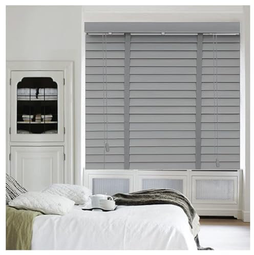 Jolan Innenjalousien,Holz Jalousie 50mm Lamellen,Horizontal Jalousette Für Fenster,Sonnenschutz/Verdunkelungs/Wärmedämmungsvorhänge,Massivholz Jalousetten Grau,40-150cm Breit,W×H-90×120cm(35 * 47in)