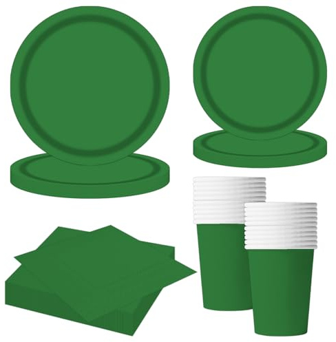 MORAINJAY 68-teiliges Grün Pappgeschirr Set, Grün Pappteller Pappbecher Servietten, Deko Partygeschirr für Geburtstag, Gartenparty, Ostern, Abschlussfeier, Party Supplies