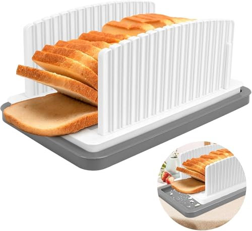 Bread Cutter - Bread Slicer Guide Adjustable Bread Slicer for Homemade Bread Cake & Toast Slicer with Adjustable Width,Bread Slicer Folding & Compact Design, Includes Breadcrumbs Tray