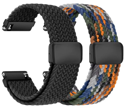 chinbersky Nylonflätad klockrem 20 mm klockarmband 22 mm med magnetiskt spänne, för herr dam elastiskt ersättningsarmband, Svart/kamouflage, 20mm
