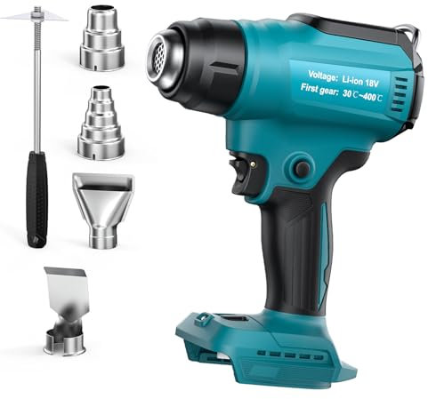 Kabellose Heißluftpistole mit 4 Düsen für makita 18V Akku (ohne Akku) Heißluftpistole zum Schweißen, Rohrbiegen, Farbentfernung, Heißluftpistole