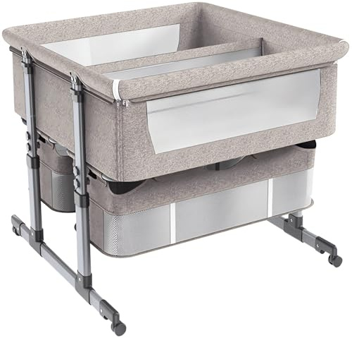 STRTG Lettino Per Bambini Gemelli Per 2 Bambini,Lettino Per Bambini Gemelli,Culla Bambini Gemelli Next To Me,Lettino Pieghevole Facile Regolare In Altezza,Lettino Portatile Per Neonati Khaki