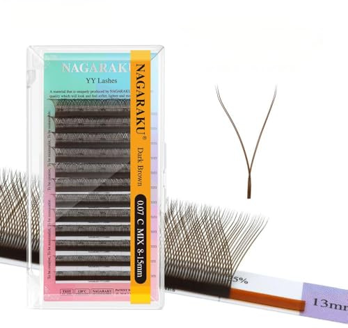 NAGARAKU Ciglia YY 4D Volume Russo Punta Doppia Ventagli Prefabbricati Preformati Morbide Leggere Flessibili Naturali Extension Ciglia Per Lash Artist Professionista Marrone Scuro (0.07 C 8-12mm）