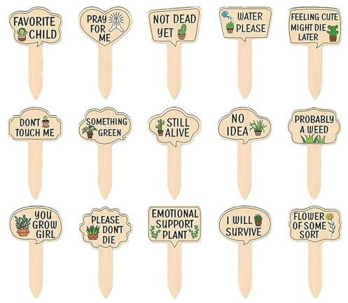jopiuieo Pflanzenmarker,Garten Pflanzenmarker - 15X Holzstäbe Mit Lustigen Sprüchen Für Blumentöpfe Garten Gewächshaus & Pflanzenanzucht