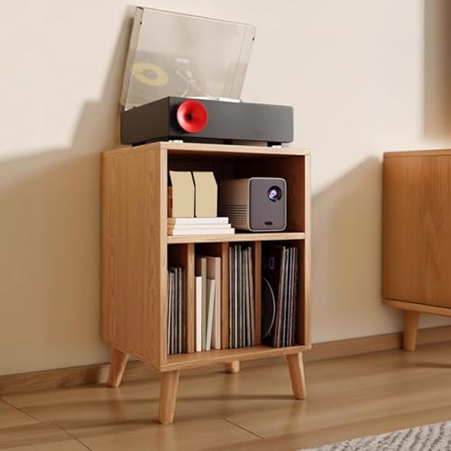 Cd Regals Holz Hohe Schrankbeine Massivholz Schallplattenständer，Geeignet für Wohnzimmer, Schlafzimmer und Balkon(Beige)