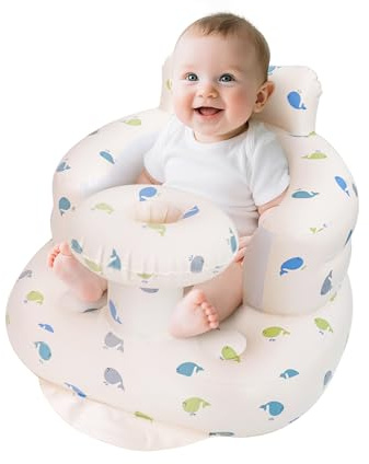 AirSwim Inflatable Baby Seat with Tray, Inflatable Baby Chair for Babies 3 Months and Up, Summer Blow Up Chair with Built in Air Pump, Infant Floor Seats for Learning to Sit, Palying, Camping, Whale