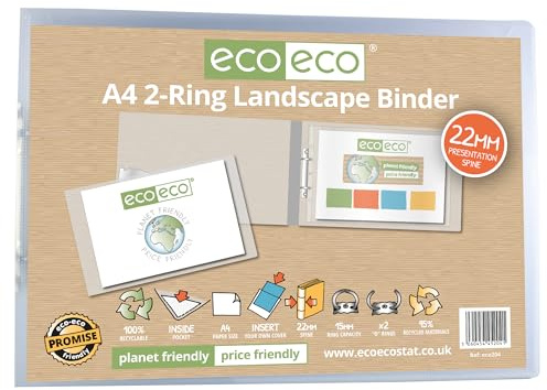 eco-eco Eco204 Classeur de présentation A4 95% recyclé Tranche 22 mm 2 anneaux Transparent