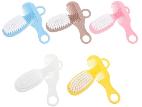 EXQUIMEUBLE 5 Sets Newborn Care Set Soft Bristle Hair Brush Scalp Comb Boy Girl Mixed Colors