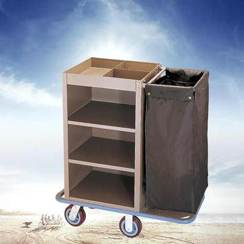 Chariot Ménage 3 Étages Simple, Chariot Nettoyage Basique avec Roues et Sac, Chariot de Ménage avec 3 Étages de Rangement Idéal Hôtels/Entreprises/Bureaux