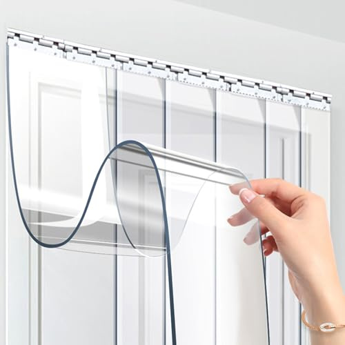 Peakjune Cortina De Puerta De PVC Transparente,Kit De Cortina De Banda De PVC,Cortina Puerta Exterior PVC,Bordes Redondeados,para Almacenes,FáBricas,Supermercados