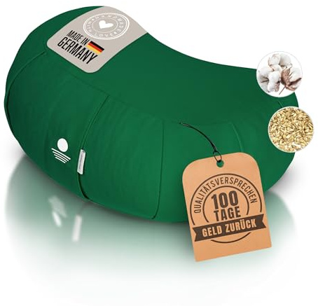 Inner Peace Zafu Meditationskissen Halbmond, Bio-Dinkelfüllung (Waldgrün) | Yogakissen Halbmond, Made in Germany, Bio-Baumwolle, waschbarer Bezug