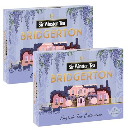Sir Winston Tea, Collection Tè Neri Bridgerton (2 box da 30 filtri), English Breakfast, Caramello Panna, Cookies Lampone Vaniglia, Vaniglia Cannella Zenzero, Zenzero Limone, Earl Grey, Senza Lattosio
