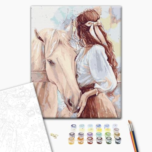 murando - Malen nach Zahlen Frau und Pferd 50x40 cm Malset mit Holzrahmen auf Leinwand für Erwachsene Kinder Gemälde Handgemalt Kit DIY Geschenk Dekoration - Geschenkidee BS52764